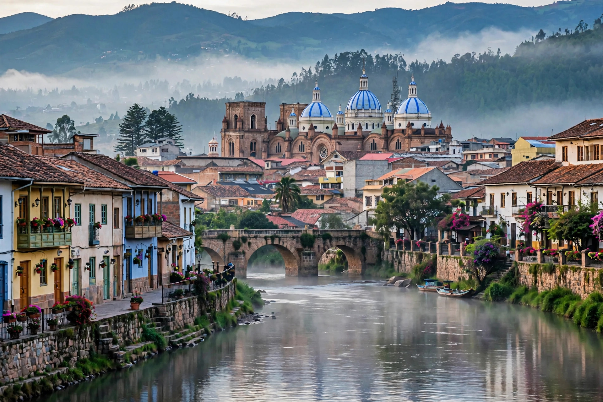 Cuenca cathedral over the Tomebamba river