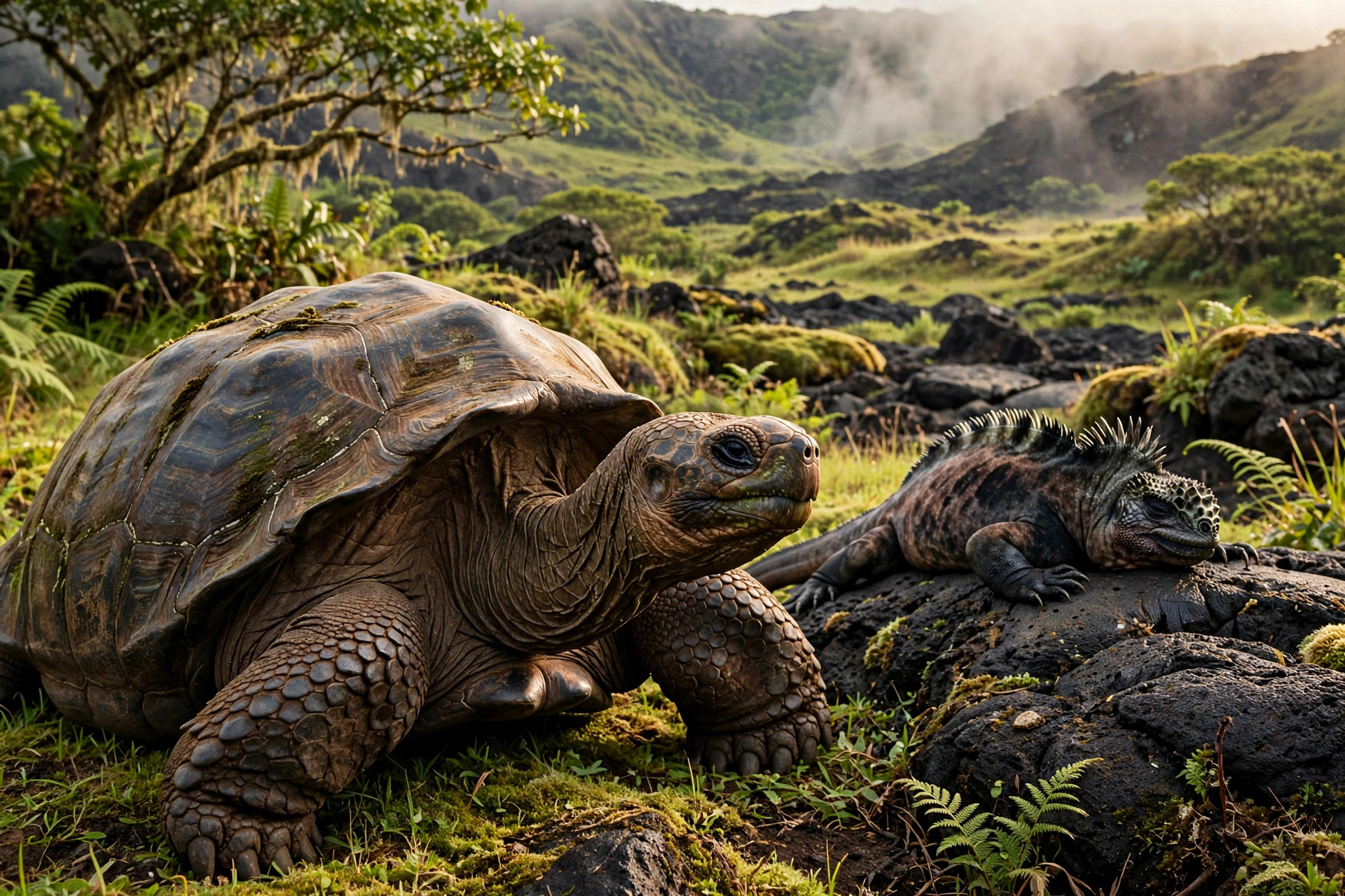 Giant tortoise in the Galápagos highlands
