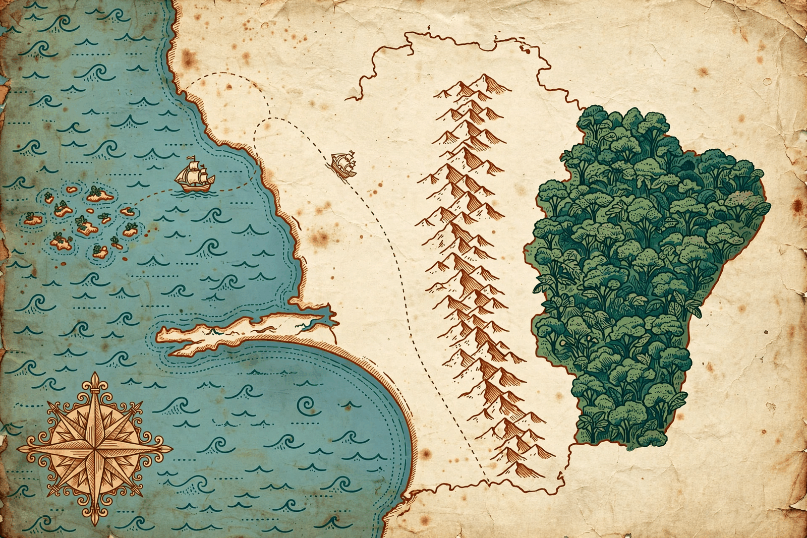Illustrated treasure map of Ecuador with clickable cities