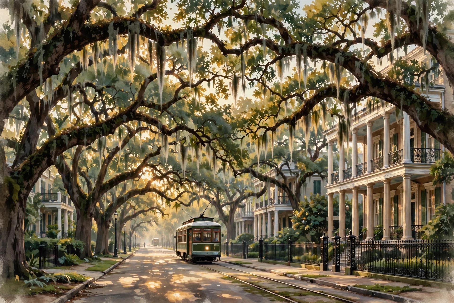Oak-lined St. Charles Avenue in the Garden District
